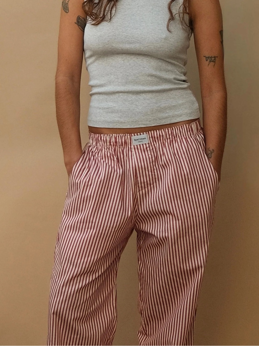 Speltham Red & White Striped Lounge Pants Cotton Poplin Trousers Size Medium